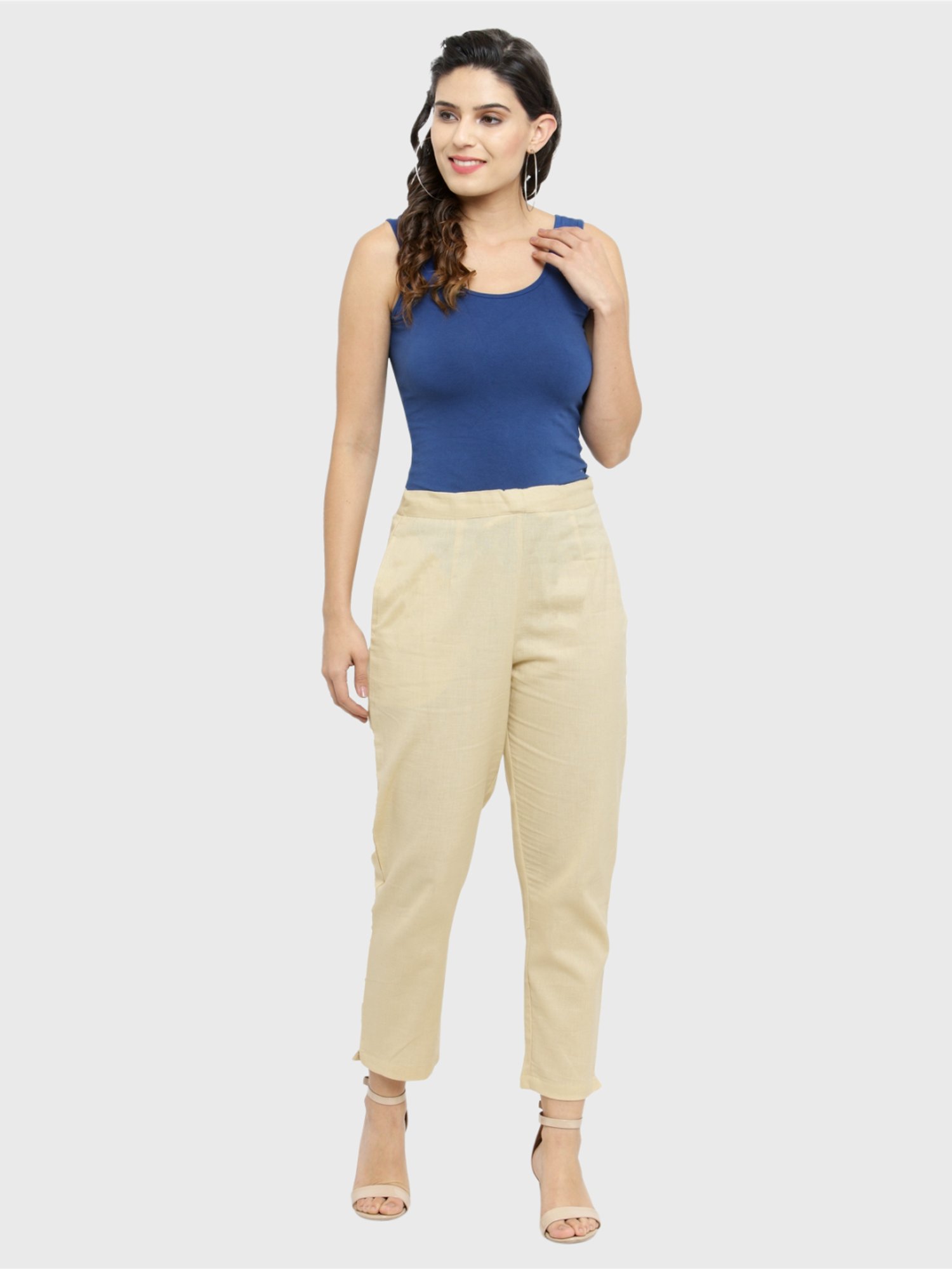 Indibelle Beige Cotton Trousers