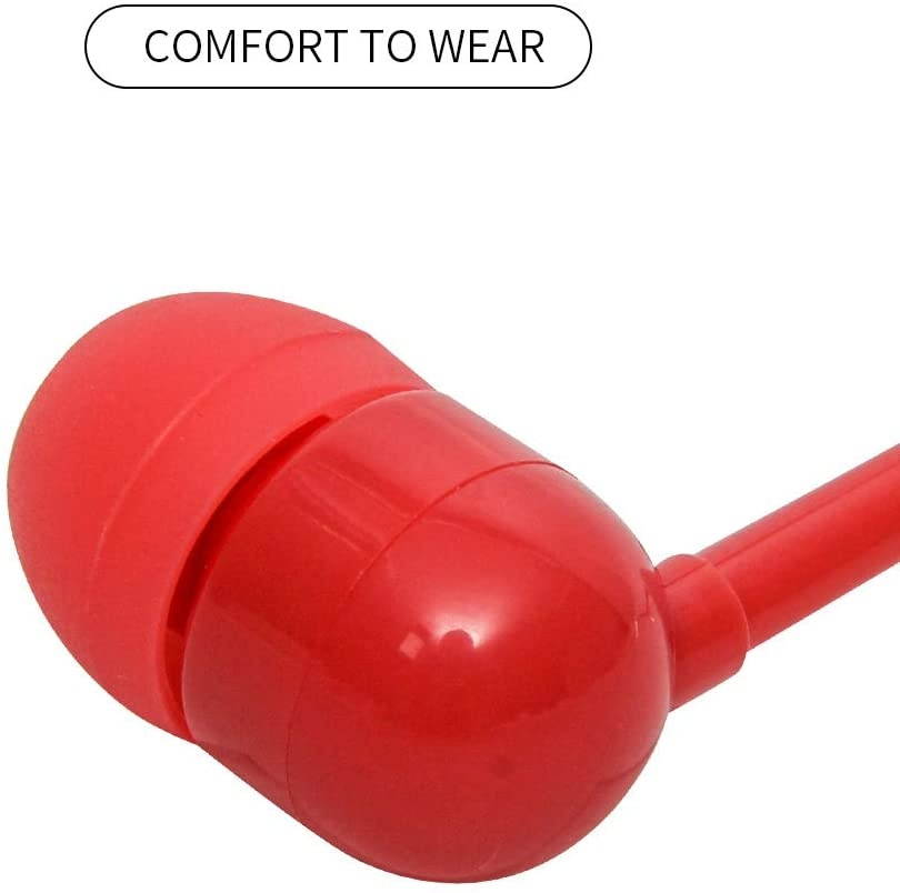 MINISO Colorful Music Earphone in-Ear Headphones with Microphone Comfortable Earbuds Cute Earphones for Mobile Smartphones Apple Xiaomi Realme Oppo Samsung Red