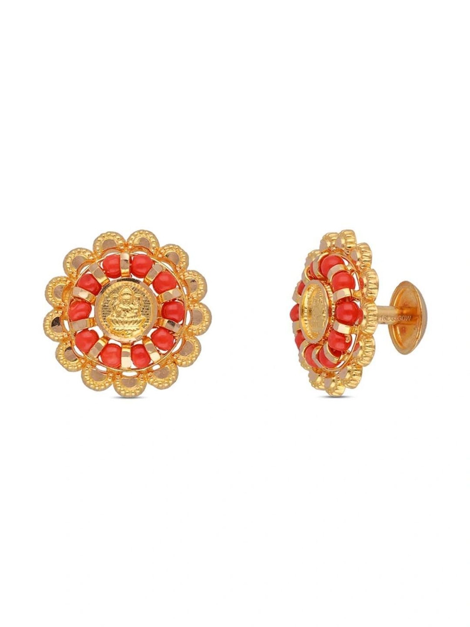 CKC Divine Elegance: Gold Lakshmi Coin Stud Set with Coral