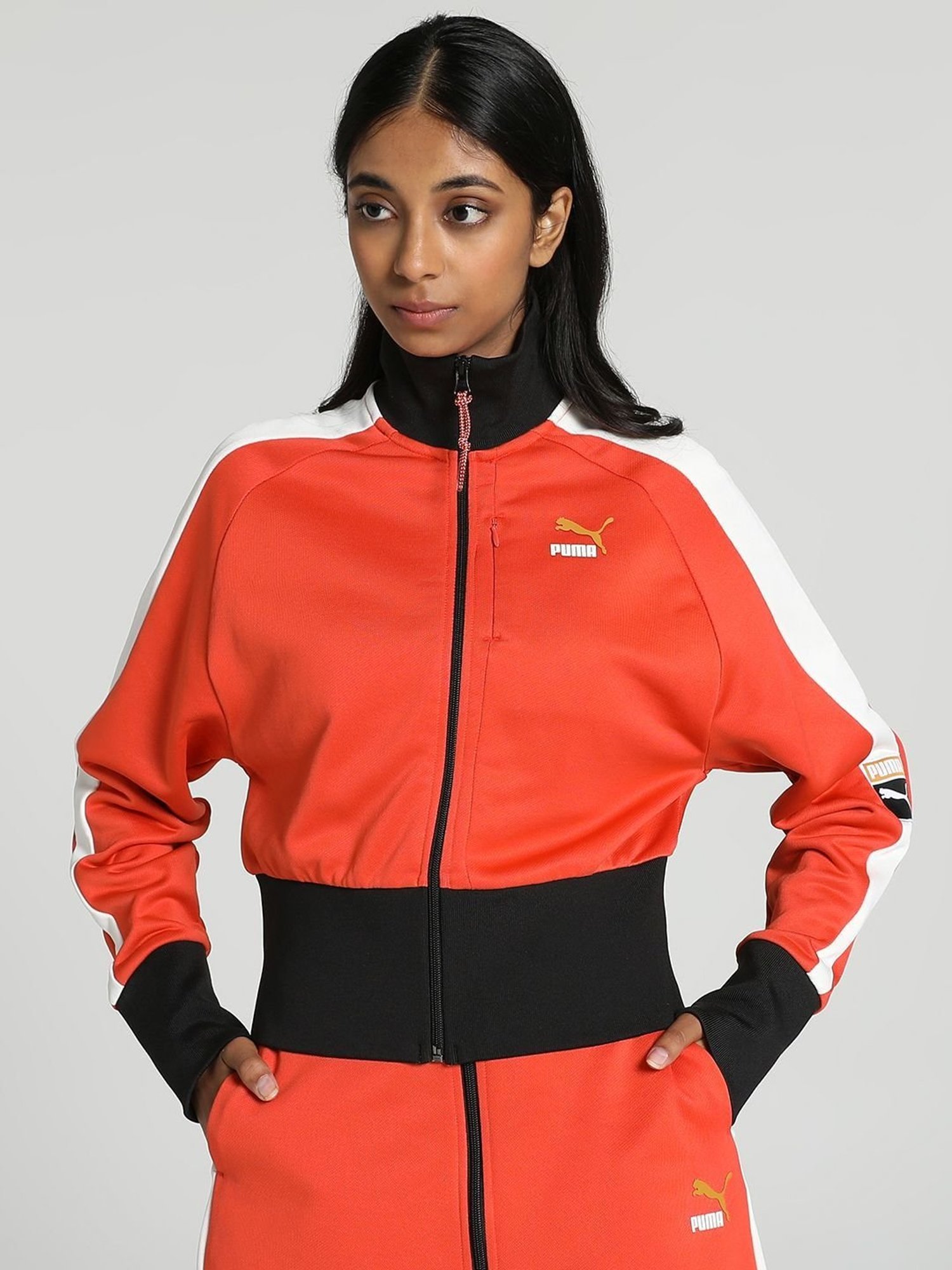 Puma Orange & Black Color-Block Jacket