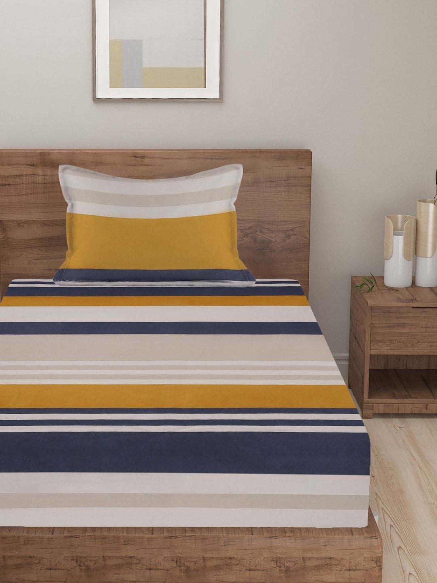 HOSTA HOMES Multi Color Cotton 280 TC Single Bedsheet with 1 Pillow cover