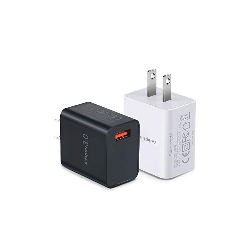 2-Pack 18W Fast Charging USB Wall Charger Block Phone Charger USB Plug Compatible with Wireless Charger, Samsung Galaxy S9 S8 Note 8 9, iPhone, LG, HTC &ndash; Black White