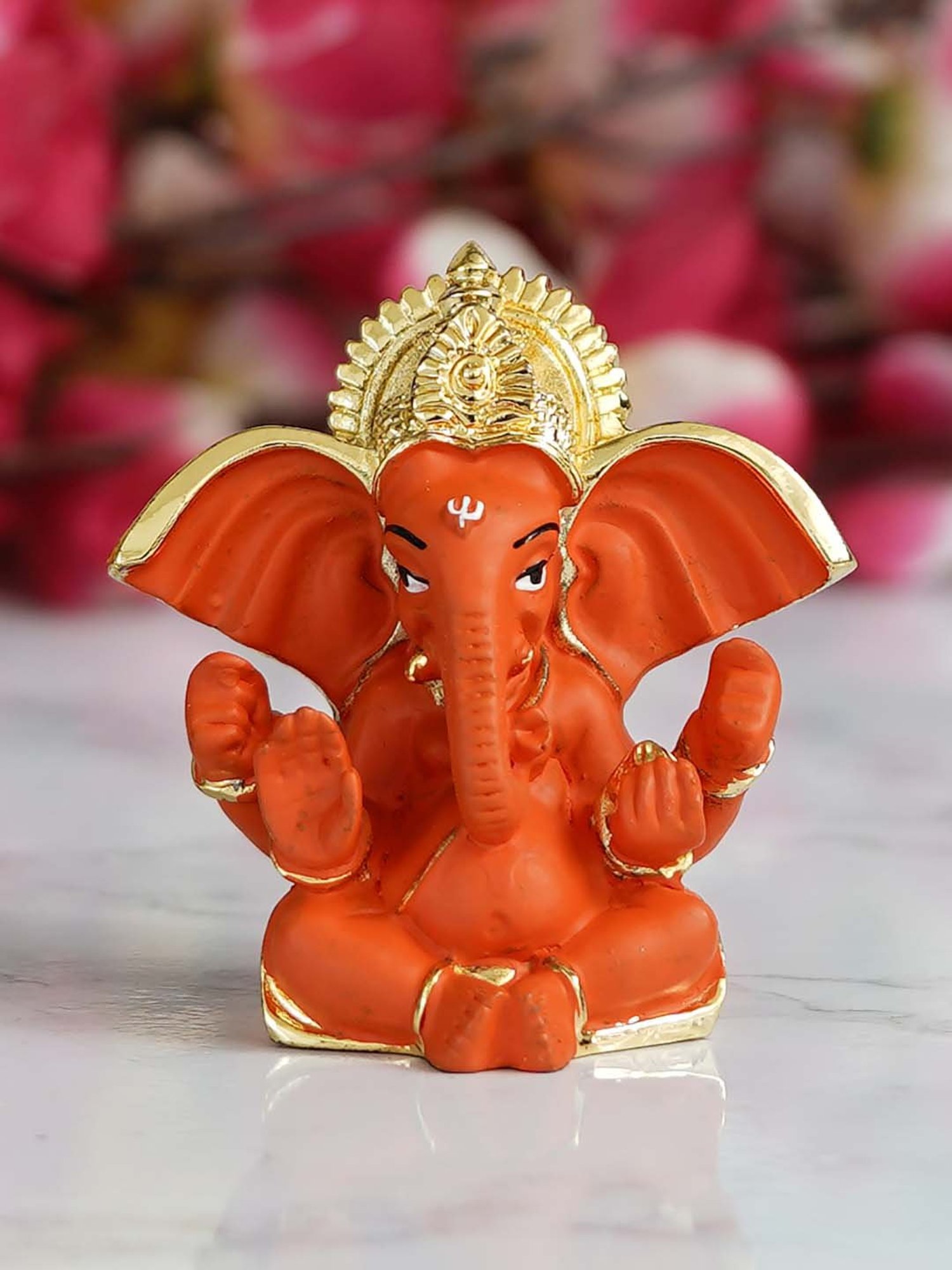 eCraftIndia Gold Plated Orange Siddhivinayak Ganesha Idol for Home/Temple/Office/Car Dashboard
