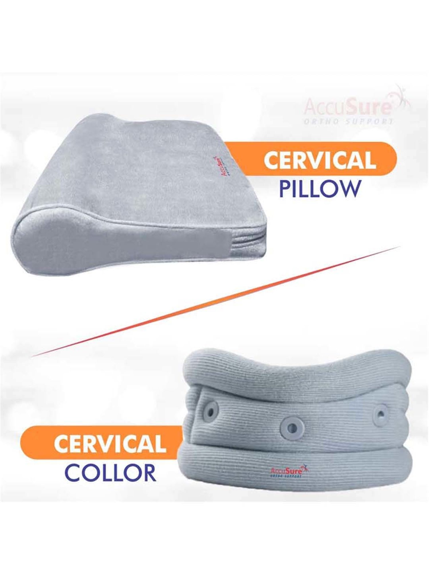 AccuSure Cervical Pillow with Cervical Collar for Neck and Spinal Support - Small (Grey)
