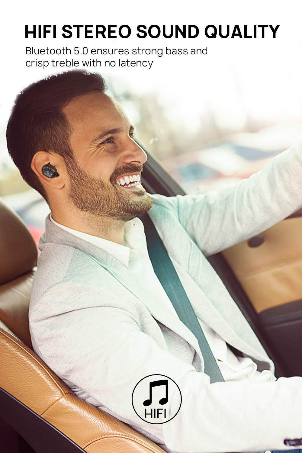 Bluetooth 5.0 Wireless Earbuds, Zeus Air True Wireless Headphone HiFi Stereo Sound Mini in-Ear Sweatproof Headset (One-Button Control, 4 hrs Playtime, Auto Pairing) (Black-Plus)