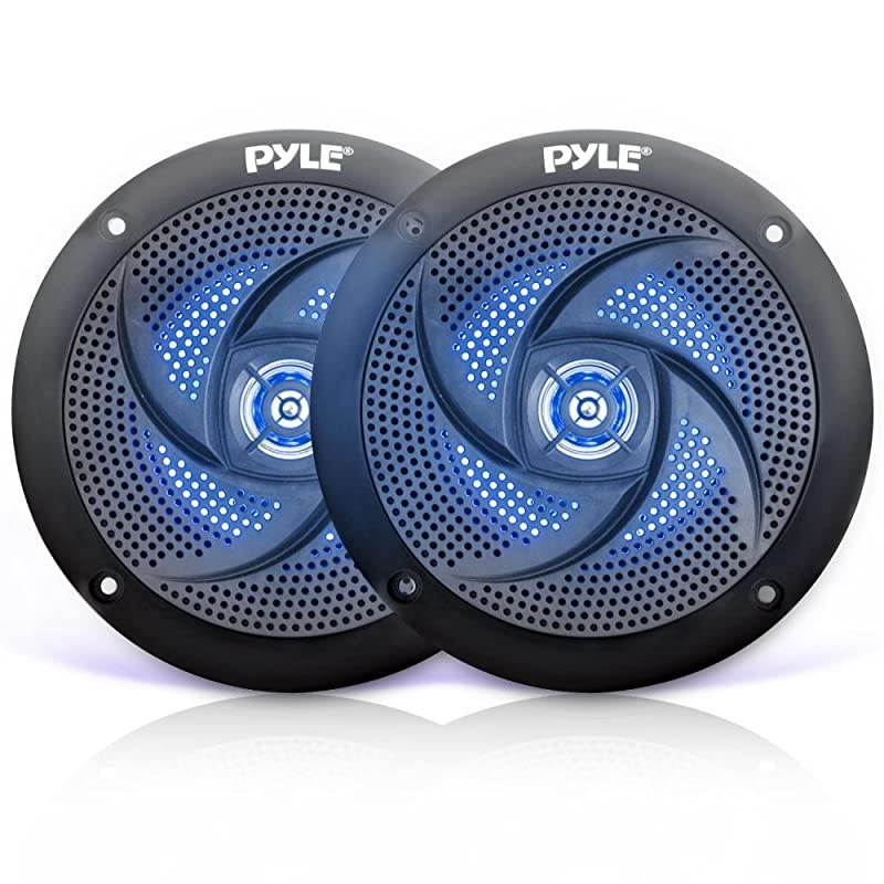 Waterproof Rated Marine Speakers - 4'' 2 Way Off-Road Vehicles & Weather Resistant Outdoor Audio Stereo Sound System w/ LED Lights, 100W Power, & Low Profile Slim Style, Pair, Black-  PLMRS43BL
