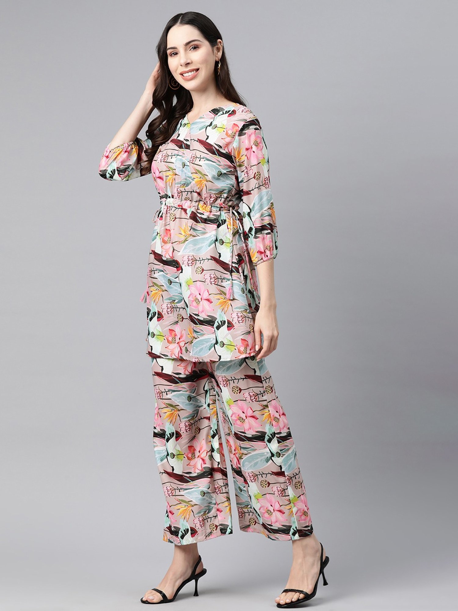 READIPRINT FASHIONS Multicolored Floral Print Tunic Pant Set