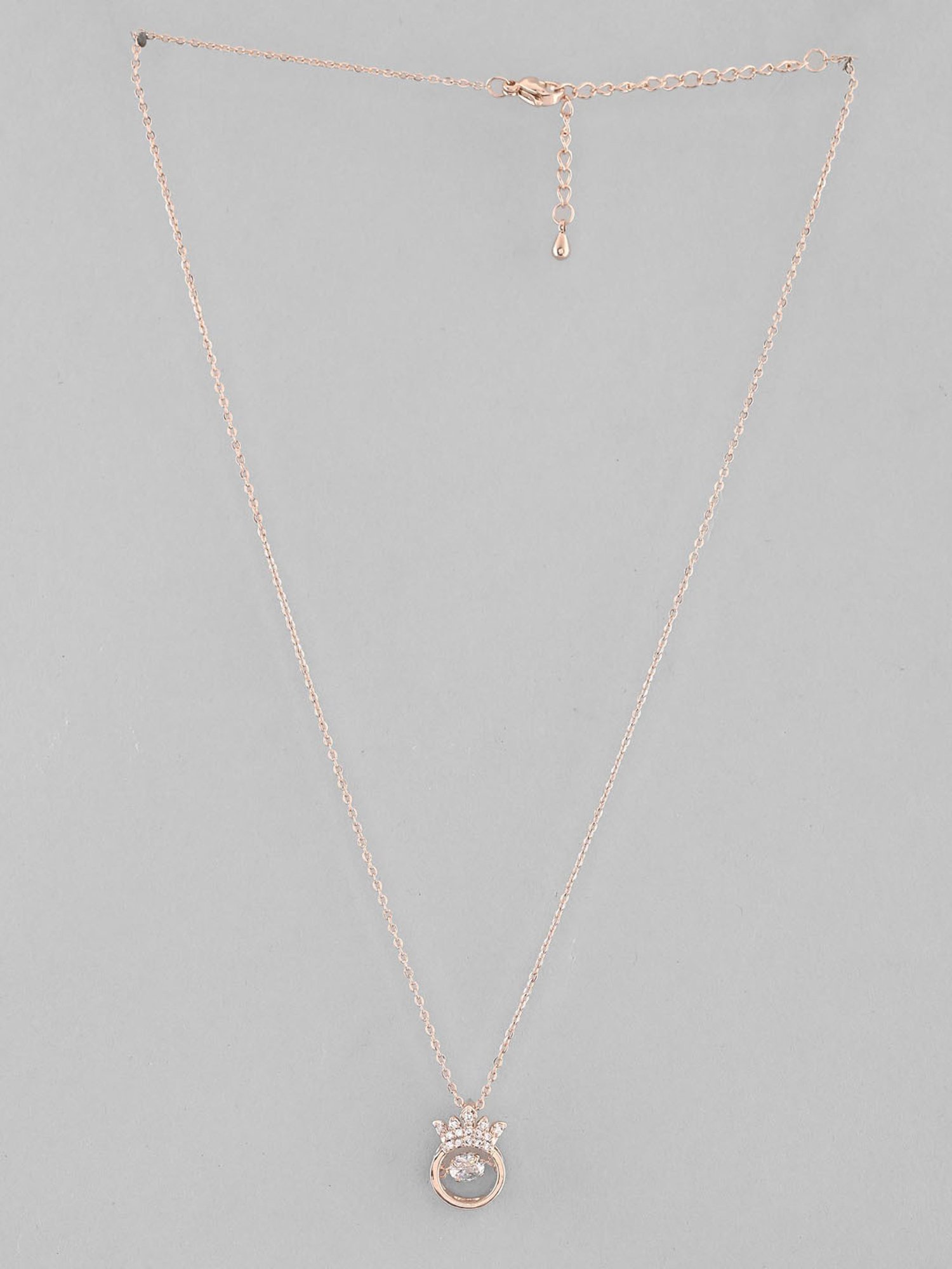 VOJ Rose Gold Plated Chain with Ad Studded Crown Shaped Pendent