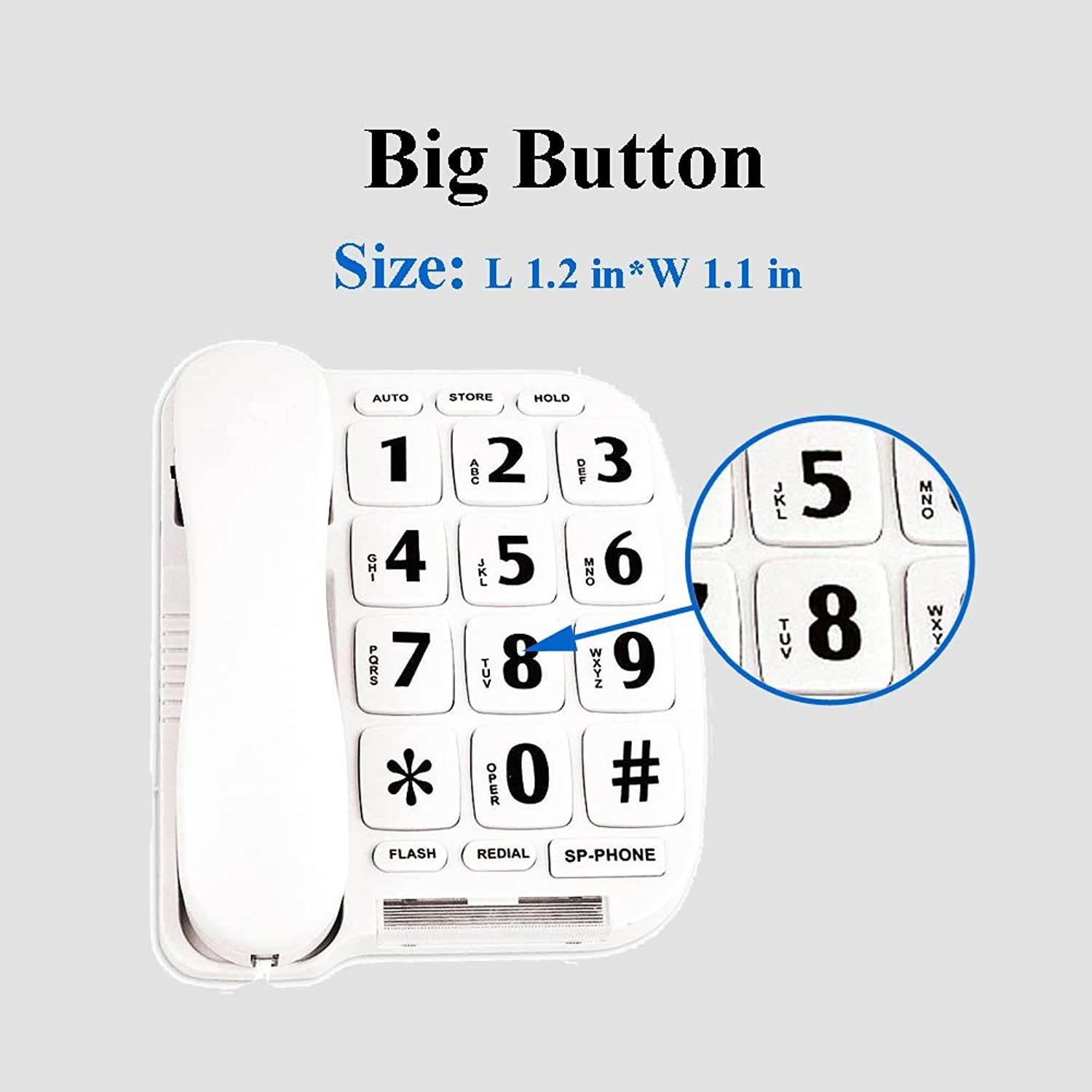 JeKaVis JF11W Big Button Corded Phone for Elderly Amplified Phones for Hearing Impaired Seniors with Loud Handsfree Speakerphone