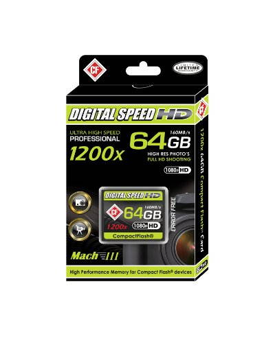Digital Speed 64GB 1200X Professional High Speed Mach III 160MB/s Error Free (CF) HD Memory Card Class 10
