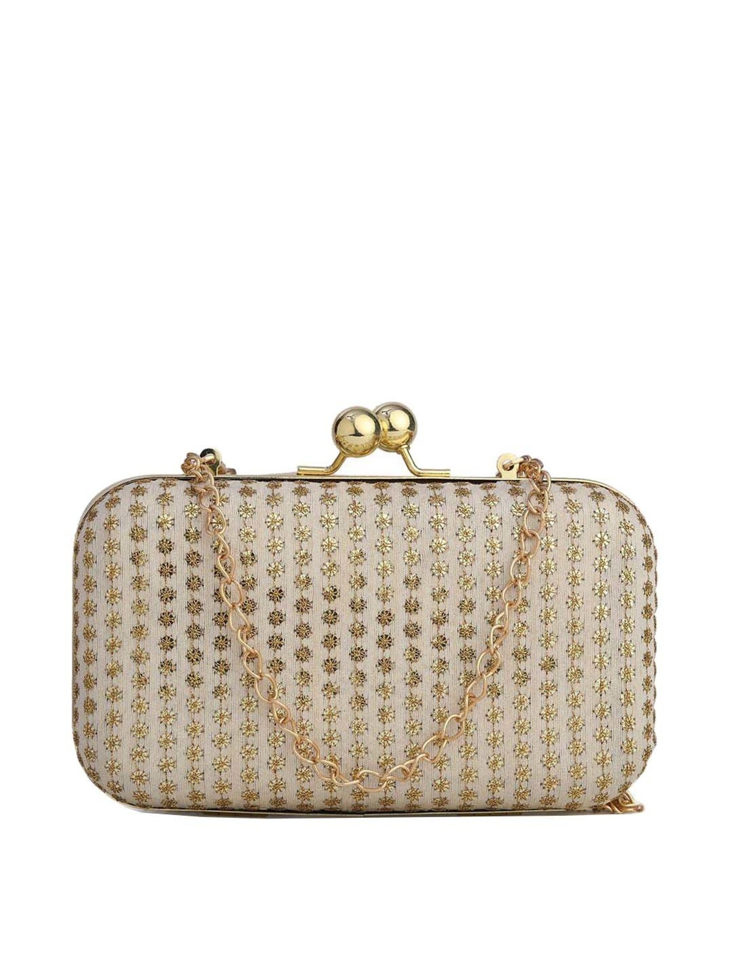 Gaurapakhi White Embroidered Minaudiere Clutch