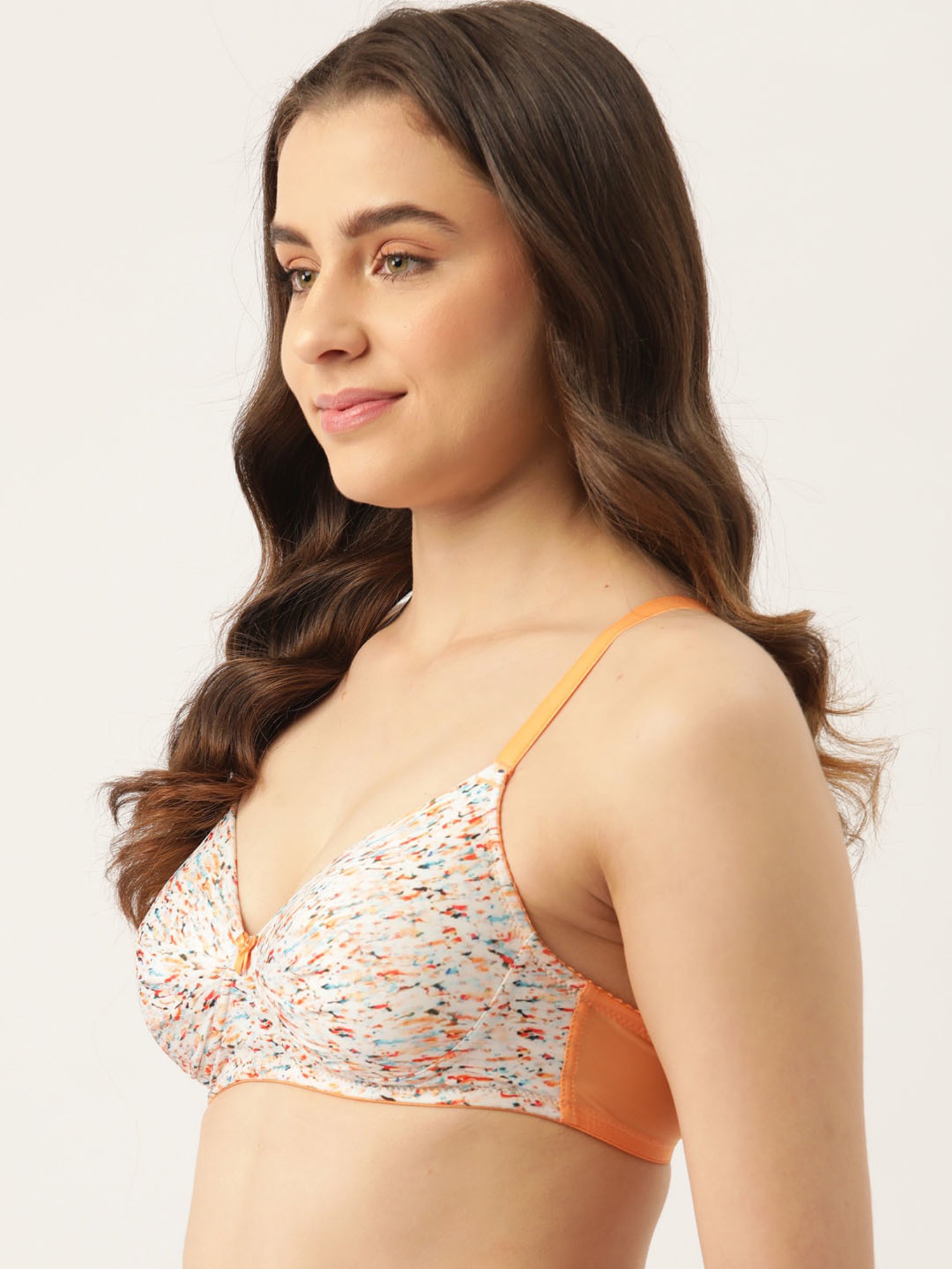 Leading Lady White & Orange Printed Full Coverage T-Shirt Bra