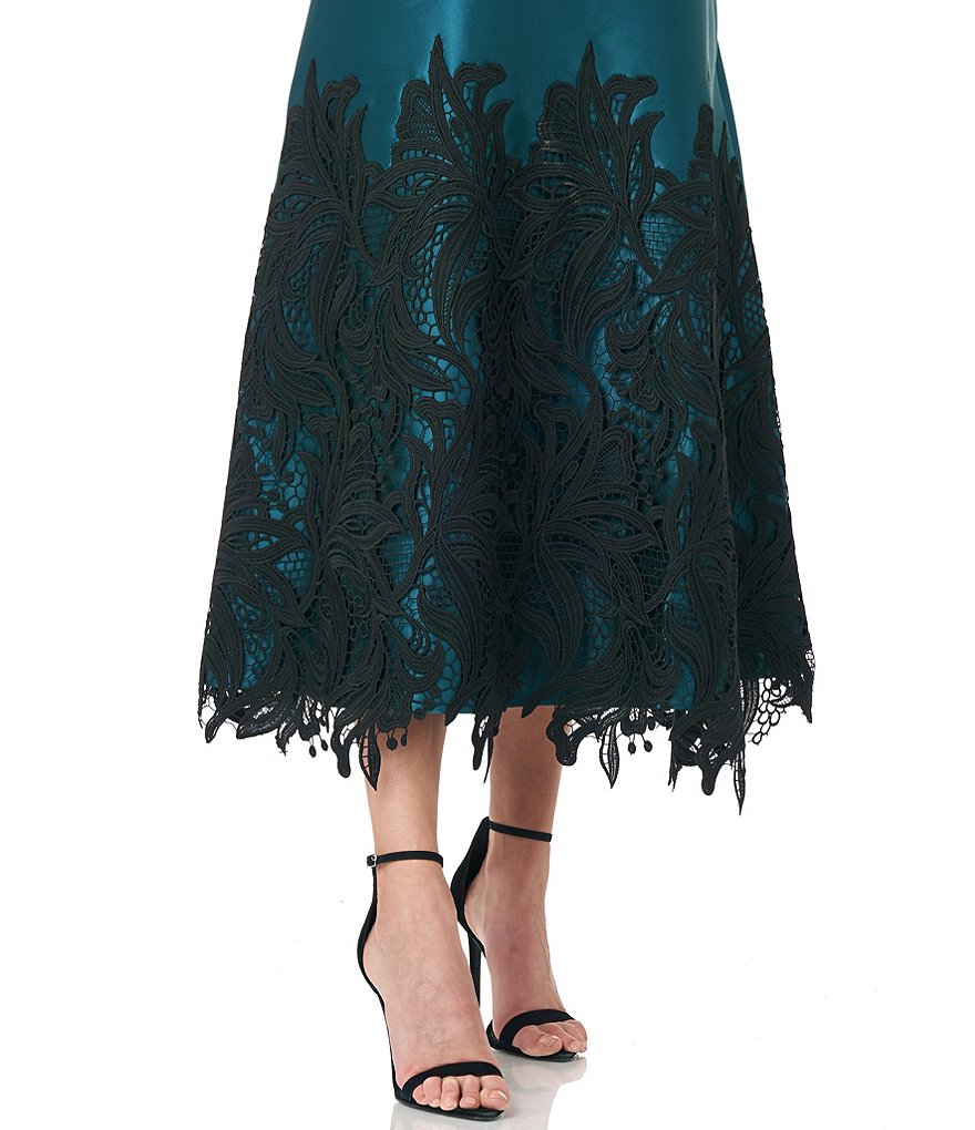 Kay Unger Jewel Neck Sleeveless Lace Applique Lola Twill Party Dress