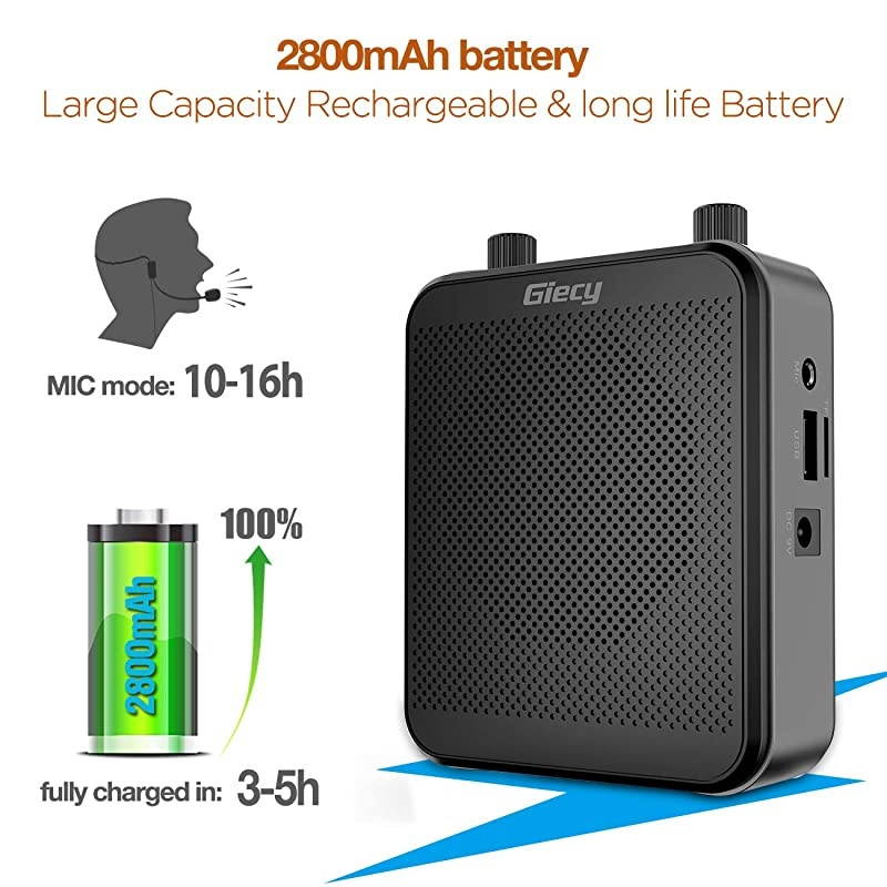 Portable 30W Voice Amplifiers 2800mAh Large Capacity Rechargeable Battery Bluetooth PA Sytem for Classroom, Meetings and Outdoors