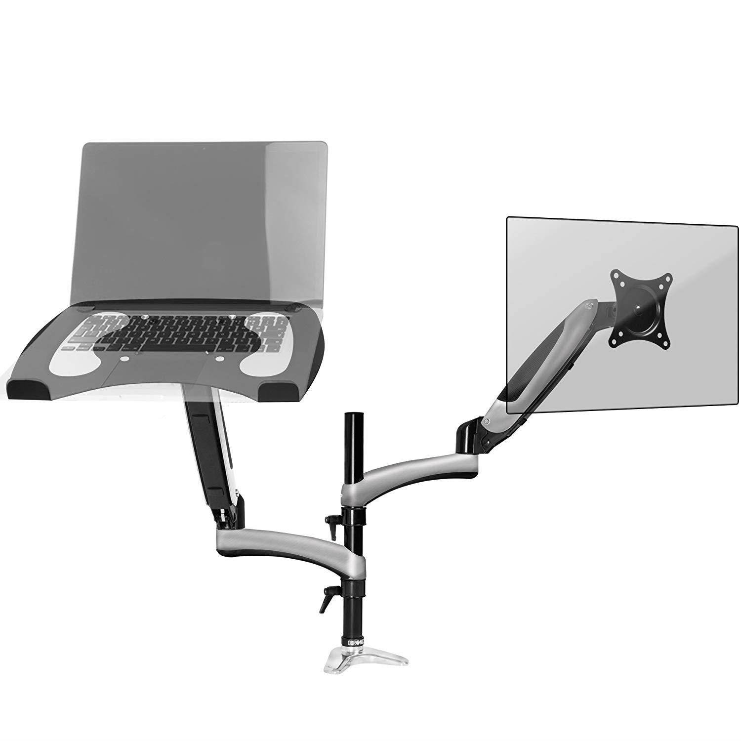 Duronic Desk Mount DM65L1X1 | Single Monitor Stand for 15&rdquo;-27&rdquo; LCD/LED PC/TV Screen and Laptop | Dual Arms | Adjustable Support | VESA 75/100 Bracket (Tilt: -90&deg;/+85&deg; | Swivel: 180&deg; | Rotate: 360&deg;)