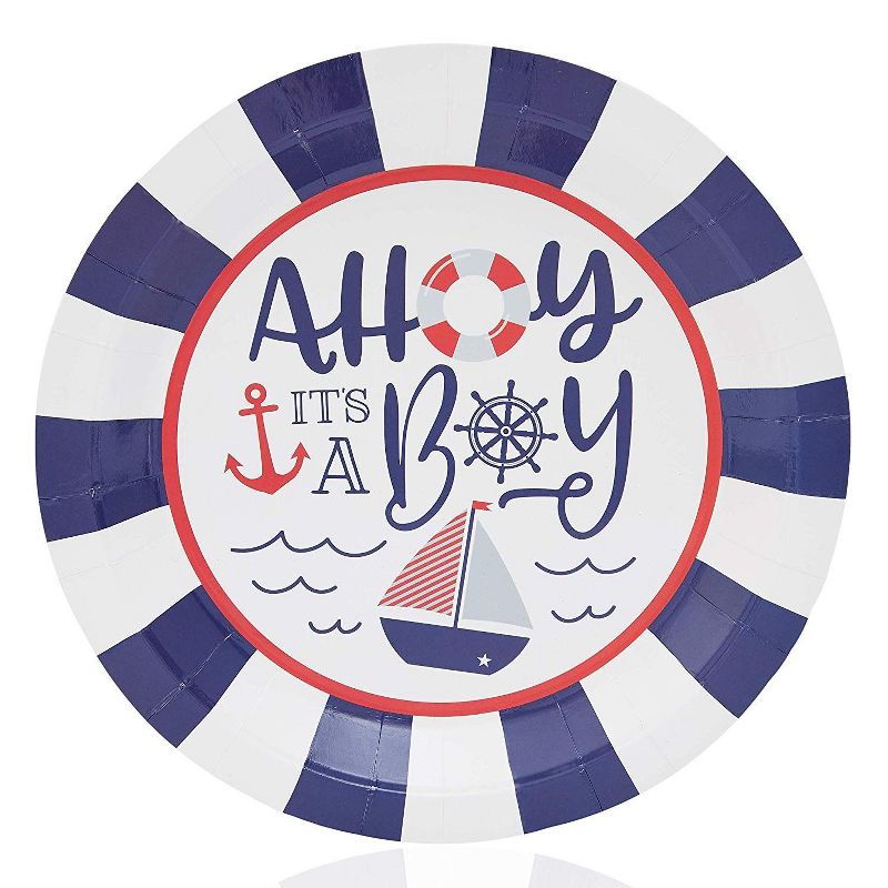 Blue Panda 80Pcs Ahoy It's a Boy Nautical Disposable Party Paper Plates 9" for Baby Shower