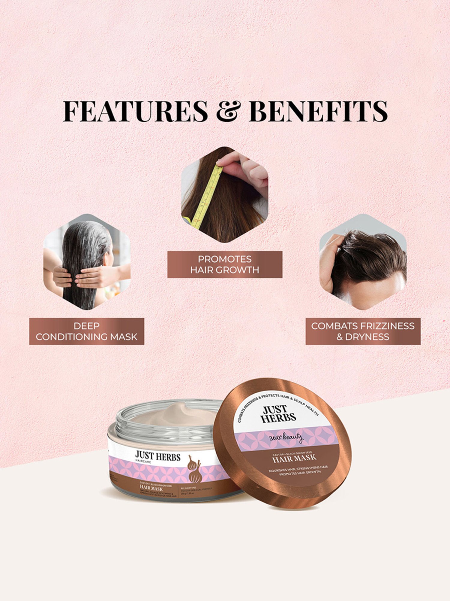 JUST HERBS Castor + Black Onion Seed Hair Mask - 200 gm