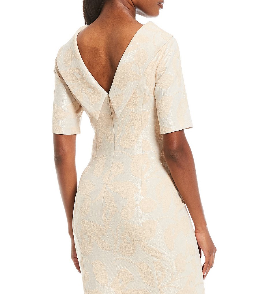 Jkara Chiffon Popover Beaded V-Neck 3/4 Capelet Sleeve Gown