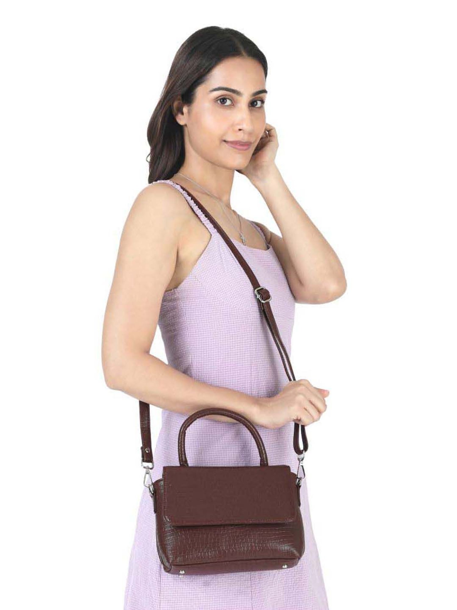 Toteteca Brown Textured Medium Satchel Handbag