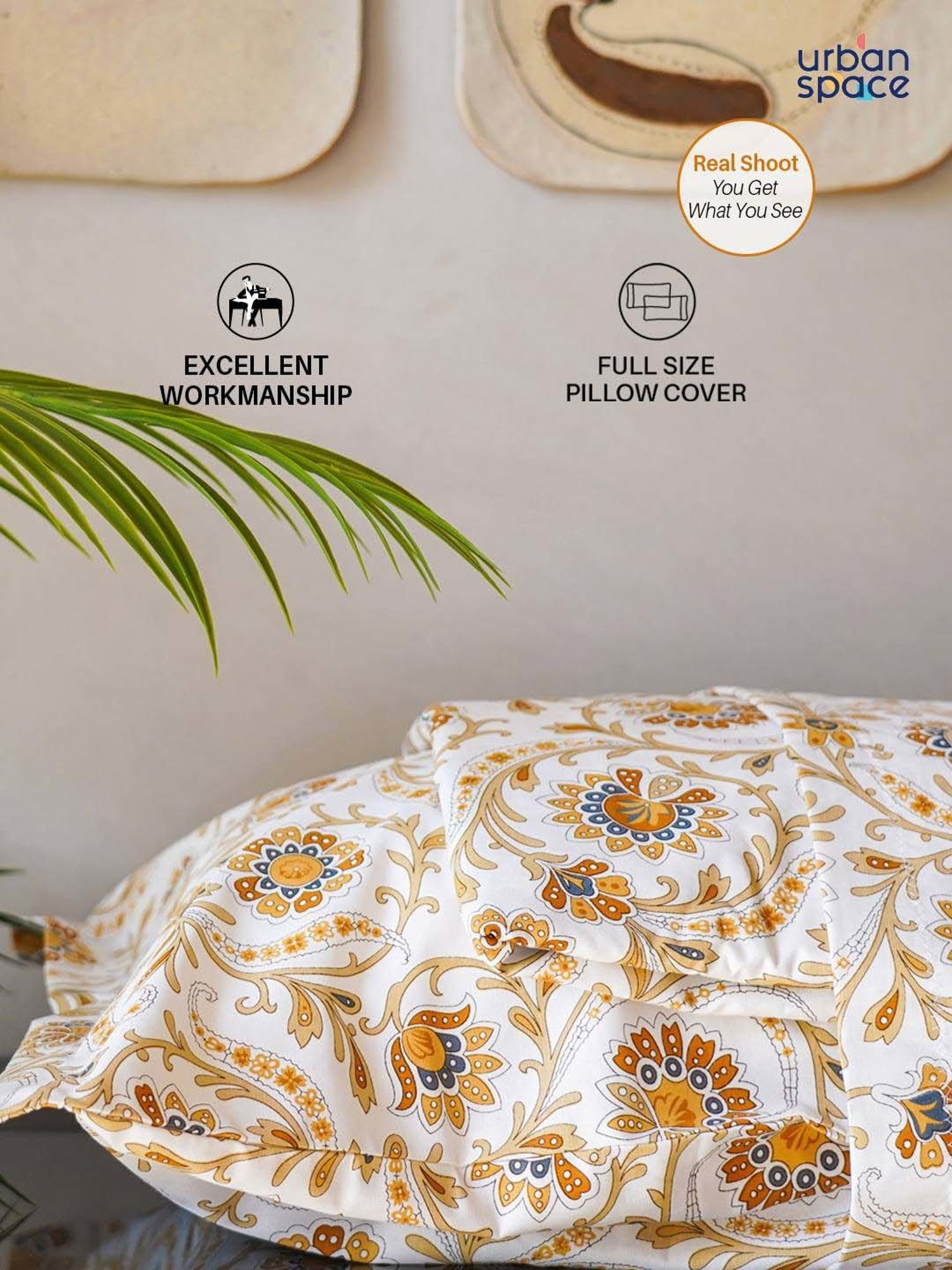 Urban Space Serene Brown Cotton 200 TC Queen Size Bedsheet With Pillow Covers