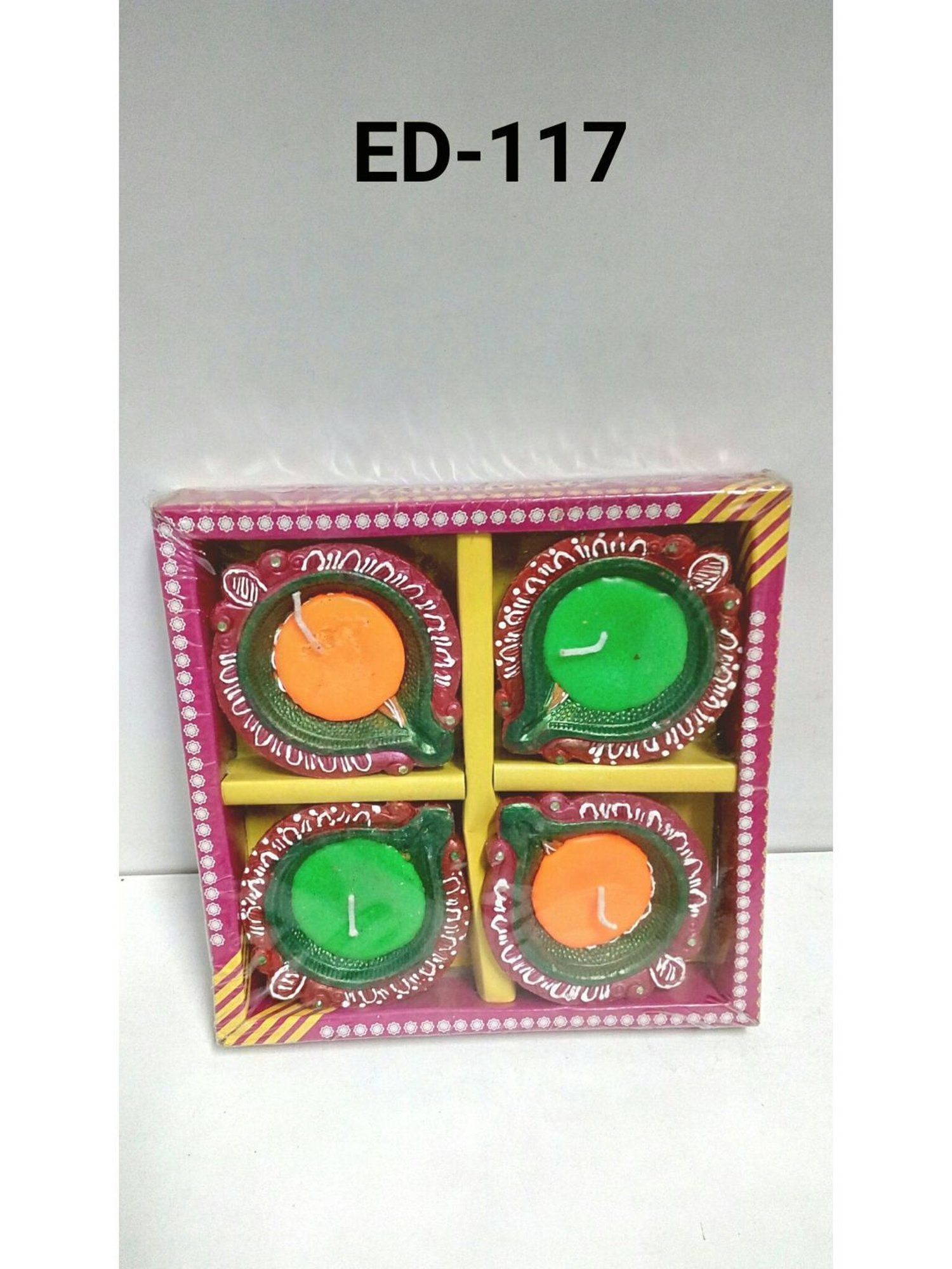 Aapno Rajasthan Multicolor Terracotta Handcrafted Wax Filled Big Diya - Set of 4