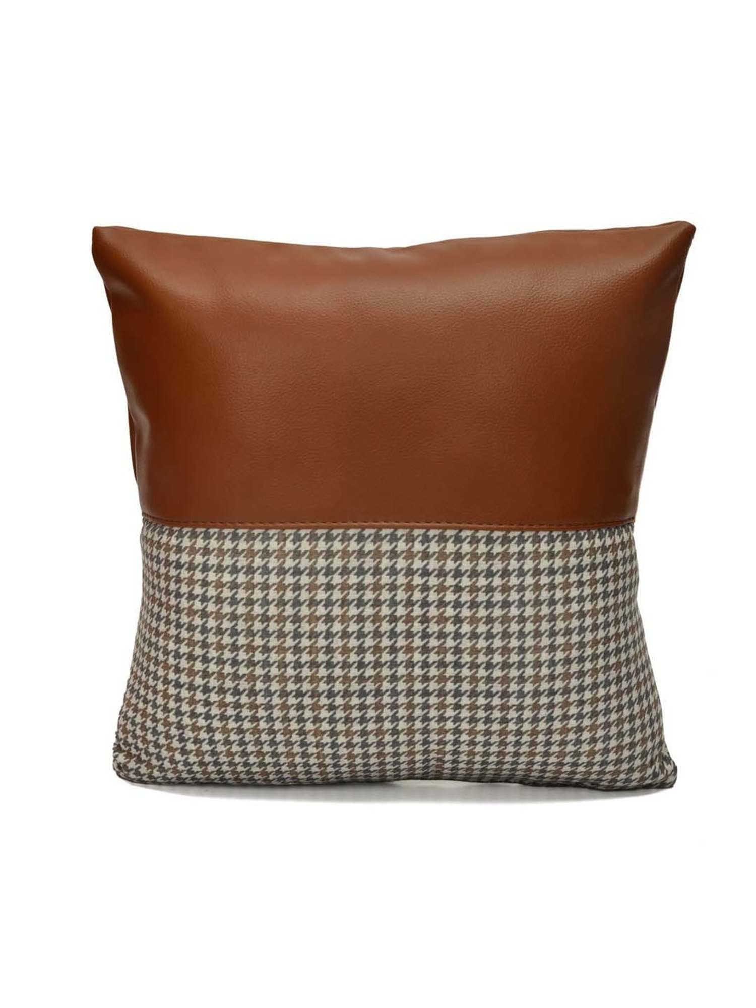 @home Beige & Tan Leather Cushion Cover With Zipper