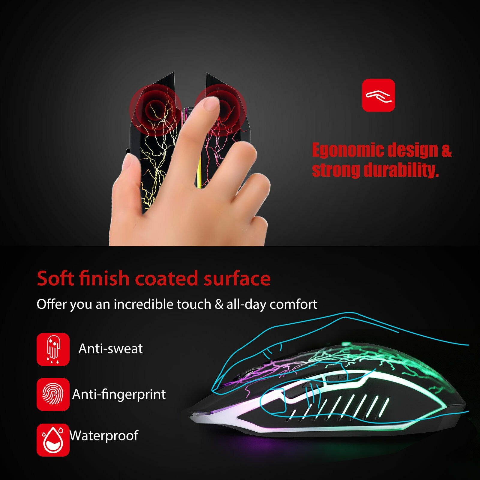 1600DPI 7 CoIor LED Wireless Mouse USB Ergonomic Mice For Laptop PC Computer