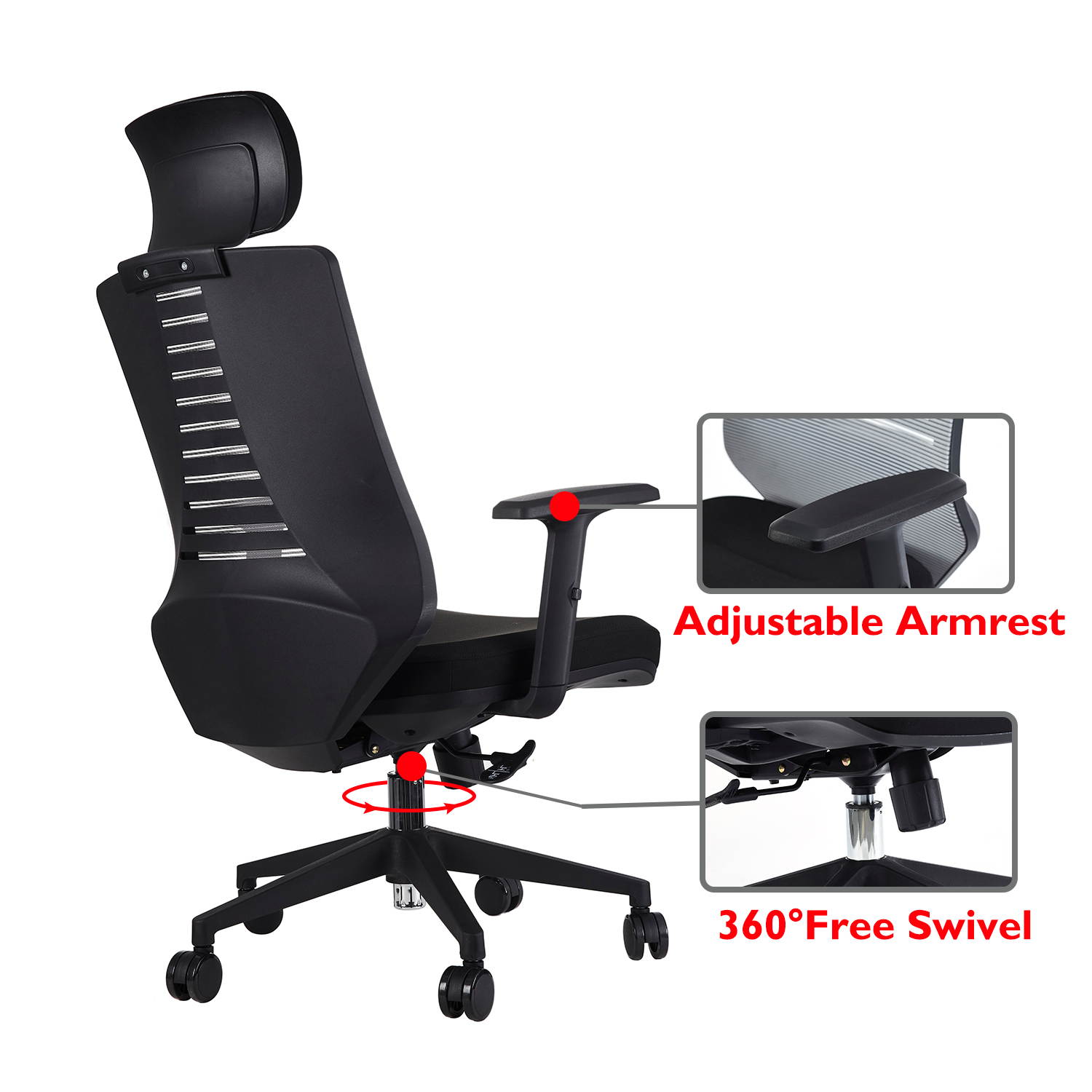Ergonomic Office Chair with Height Adjustable Back and Lumbar Support Swivel Fabric Seat for Computer Home Desk