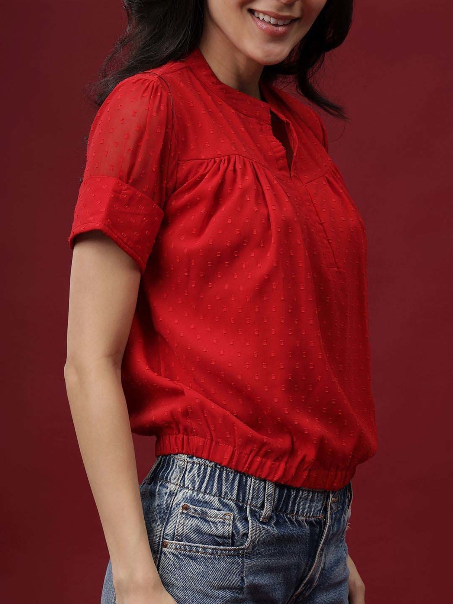 NEUDIS Red Self Pattern Top
