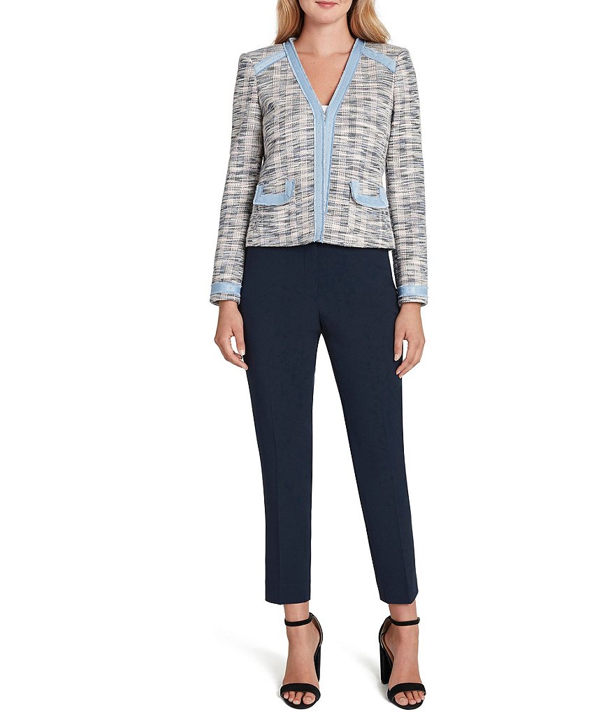 Eva Varro Solid Knit Jersey Notch Lapel Collar Two-Button Jacket