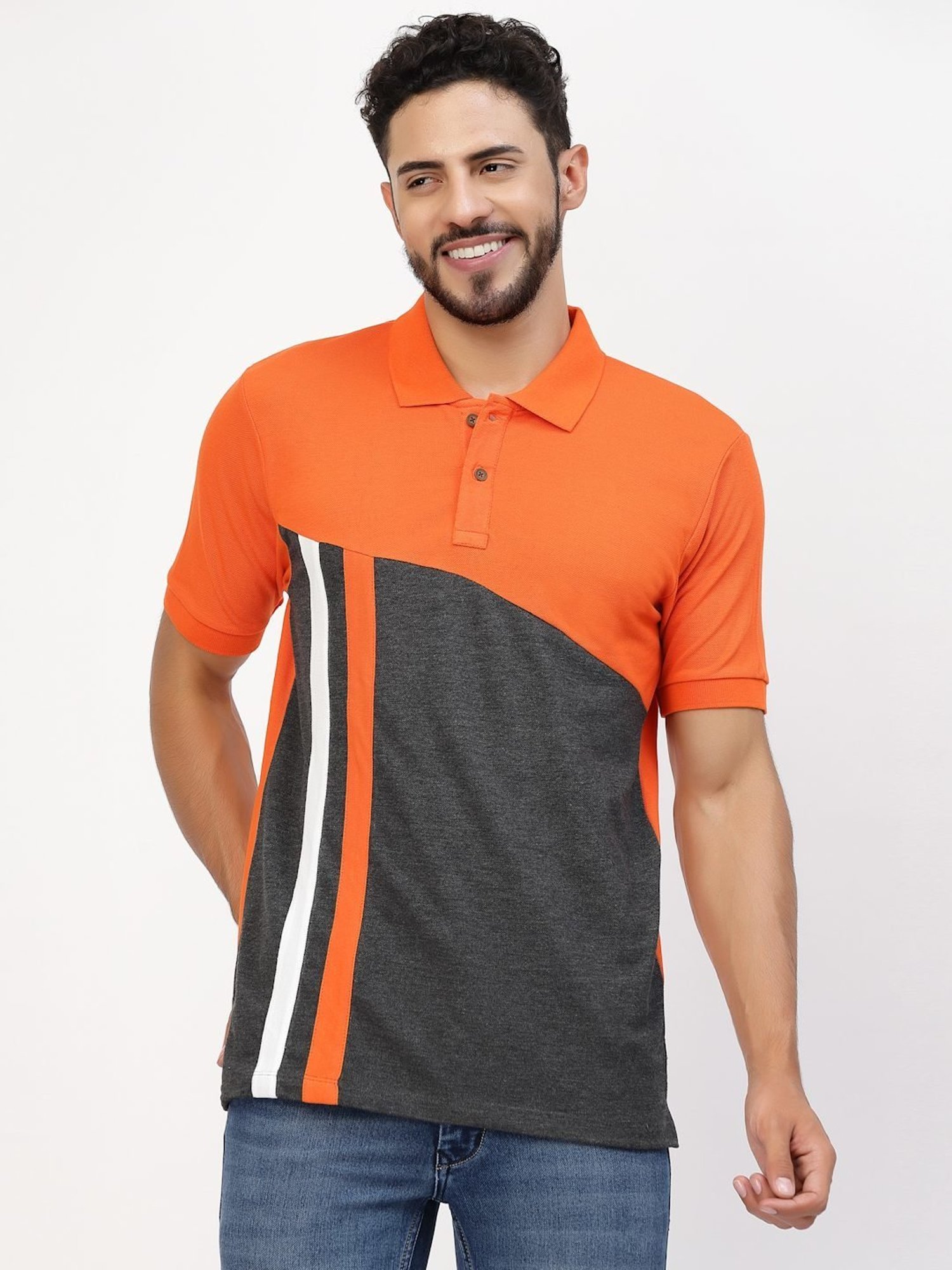 Kalt Multicolor Cotton Regular Fit Colour Block Polo T-Shirt