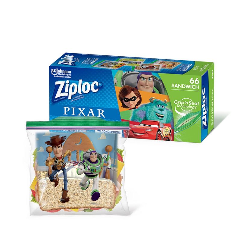 Ziploc Brand Sandwich Bags featuring Disney and Pixar Designs - 66ct