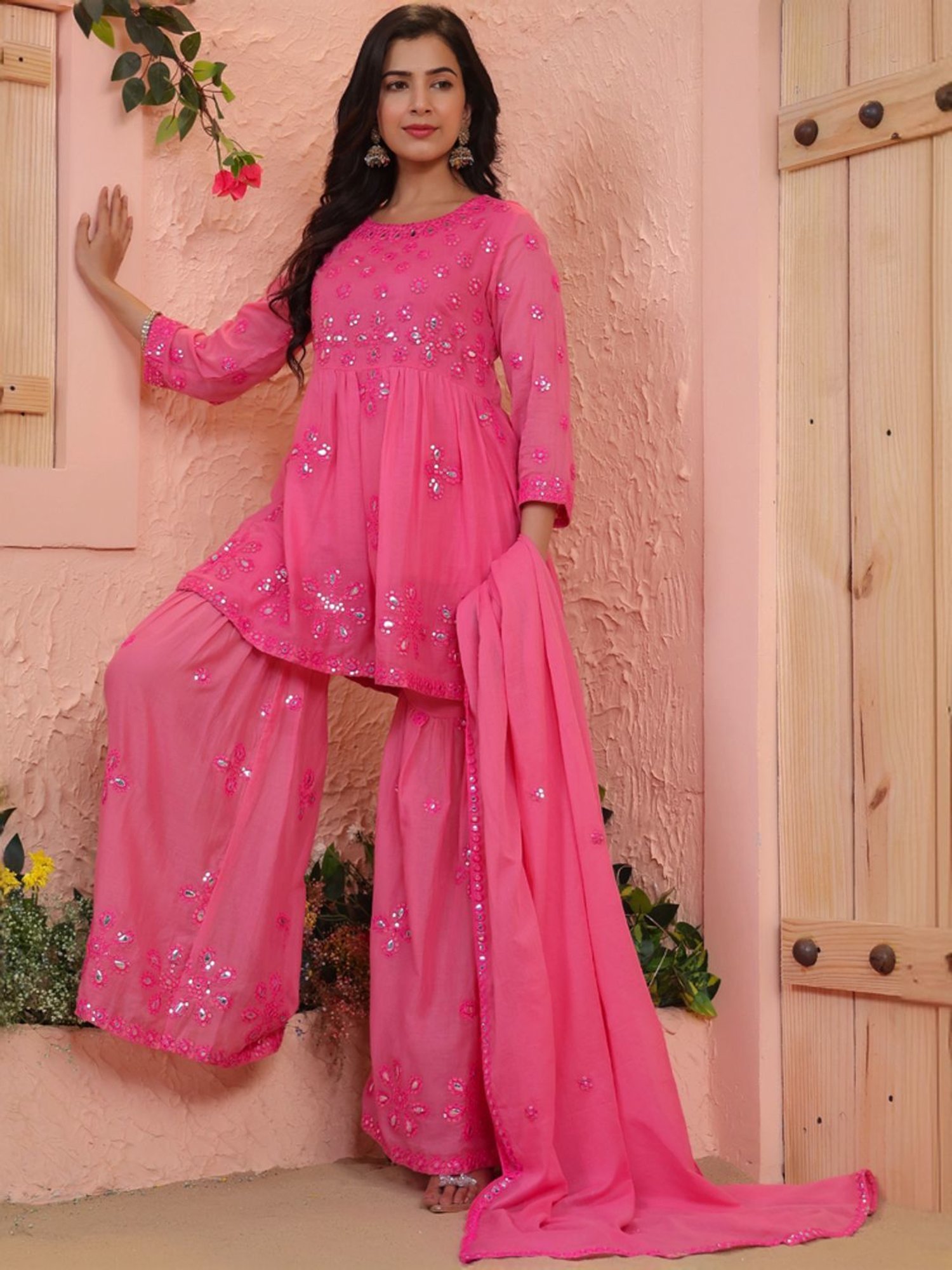 URBAN MYSTIC Black Rayon Embroidered Kurta & Sharara Set