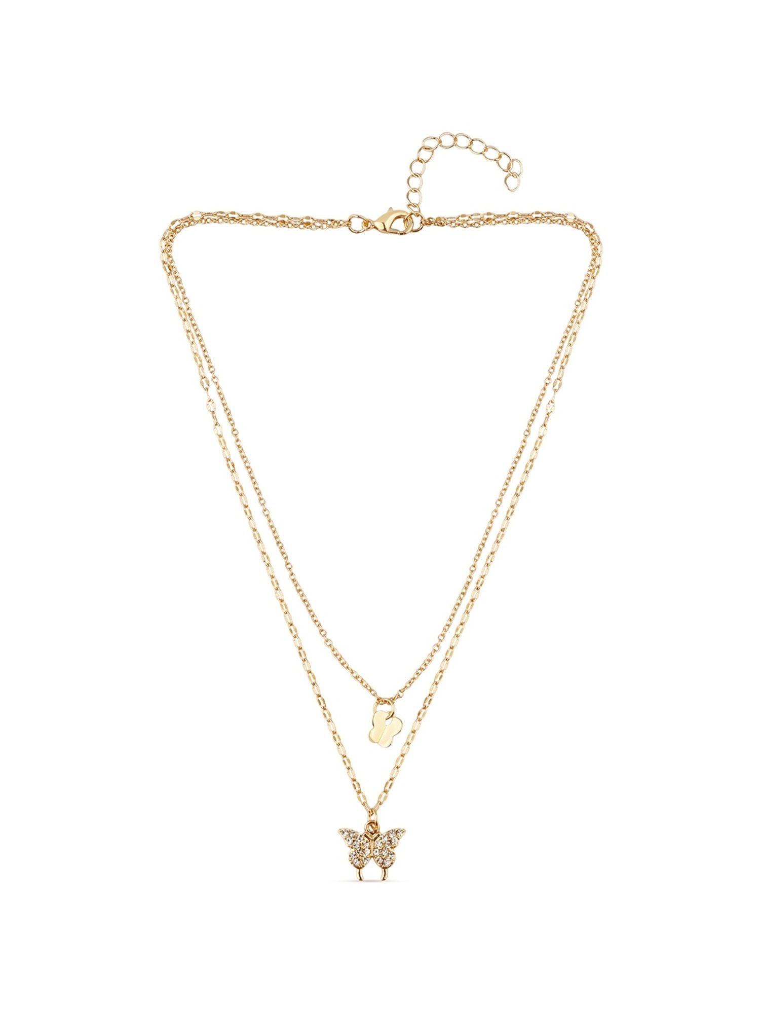 ToniQ Gold-Plated Butterfly Charm Layered Necklace for Women