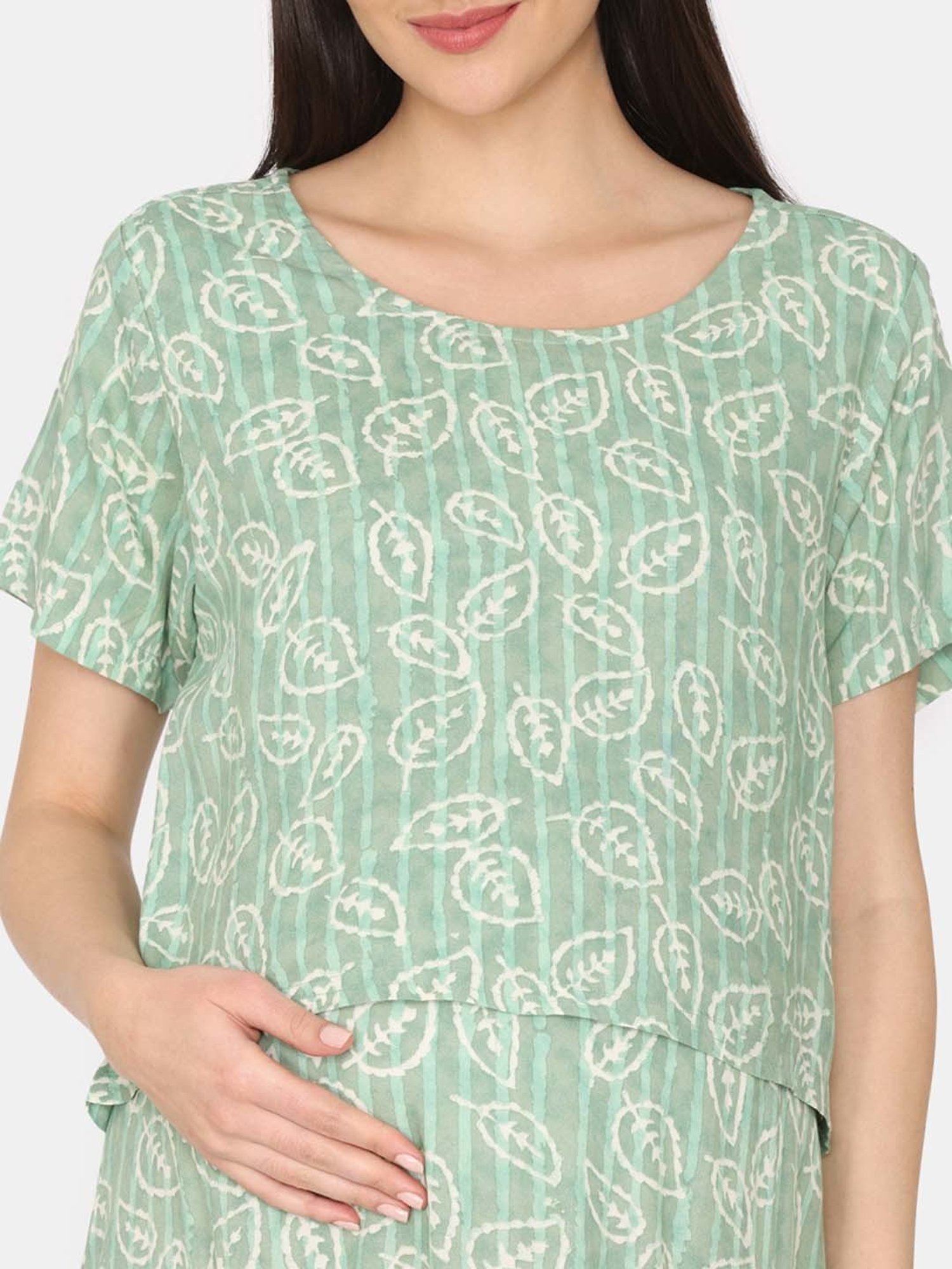 Coucou by Zivame Green Floral Print Maternity Nighty