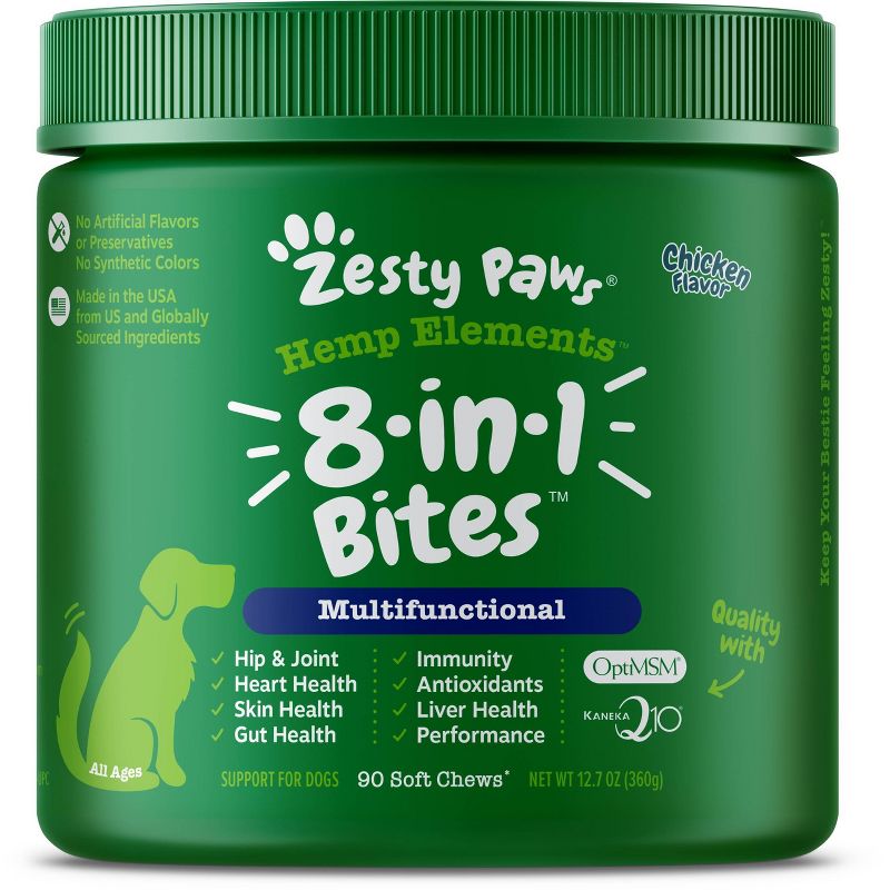 Zesty Paws Hemp Elements 8-in-1 Multifunctional Chicken Flavor Soft Chews Dog Supplement - 90ct