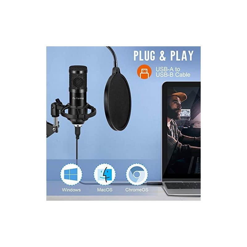 USB Microphone Kit,  Cardioid Condenser Microphone Kit with 192KHZ/30Bit Studio Mic Sound Chipset Scissor Arm, Plug & Play Recording Microphone for PC Gaming Streaming Podcasting YouTube