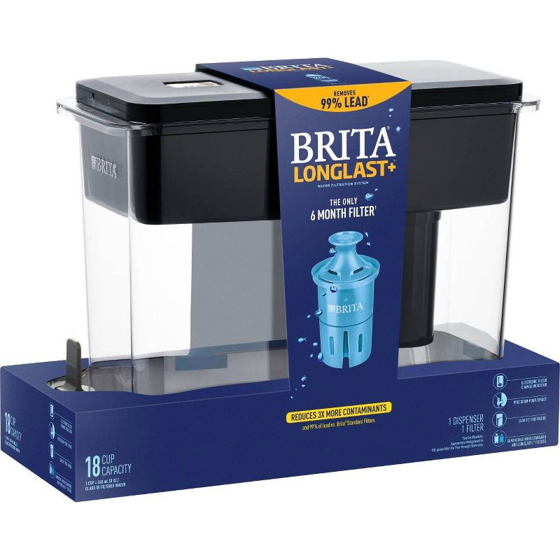 Brita Extra Large 18-Cup BPA Free UltraMax Water Dispenser with 1 Longlast Filter -Jet Black