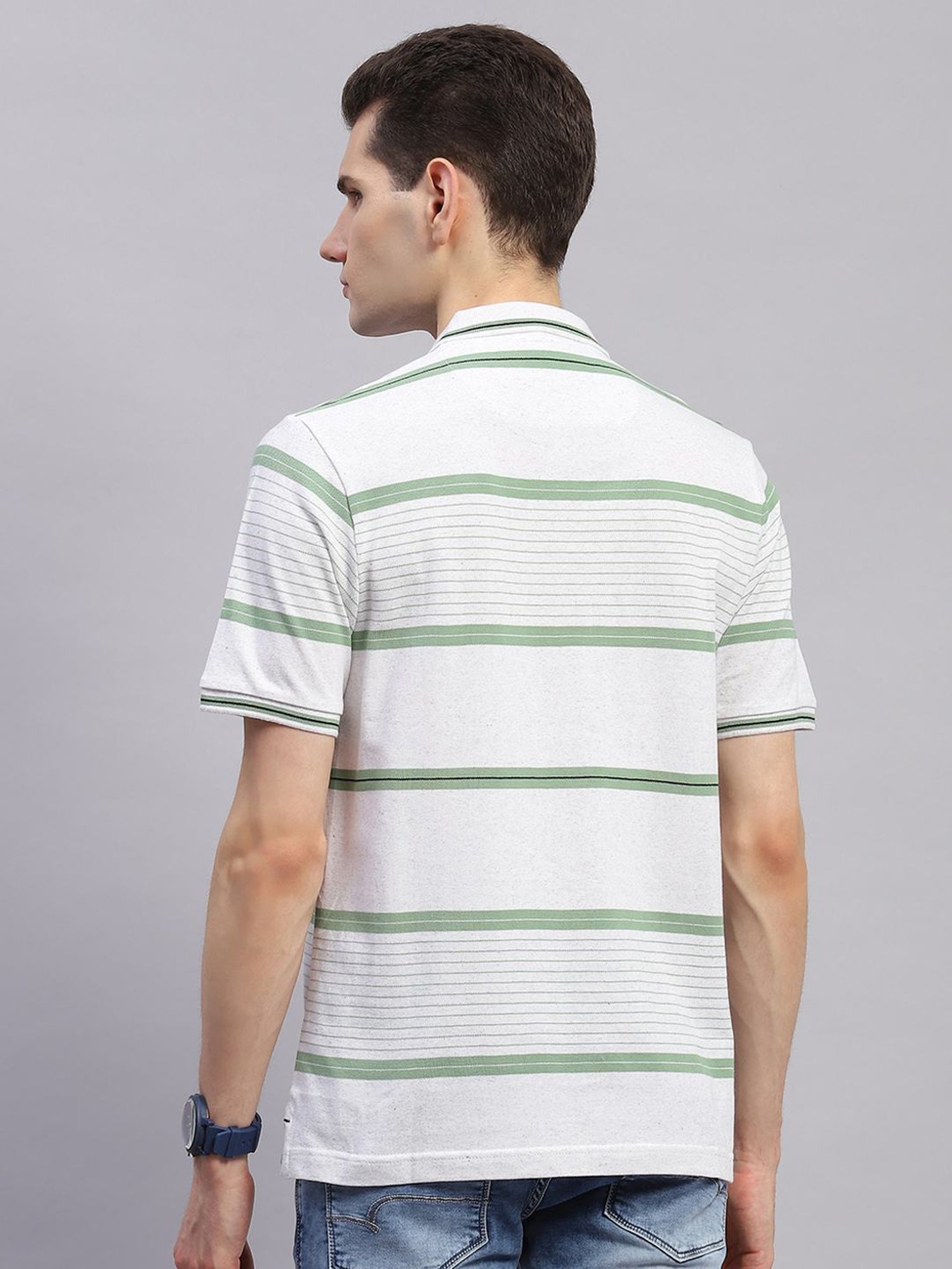 Monte Carlo Green Regular Fit Striped Polo T-Shirt