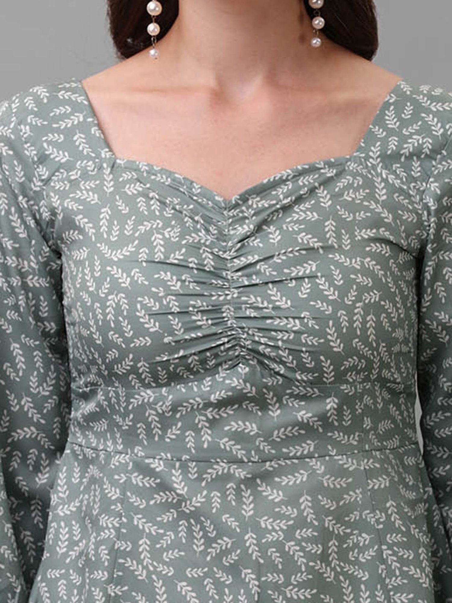 MASAKALI.CO Dusty Green Printed A Line Dress