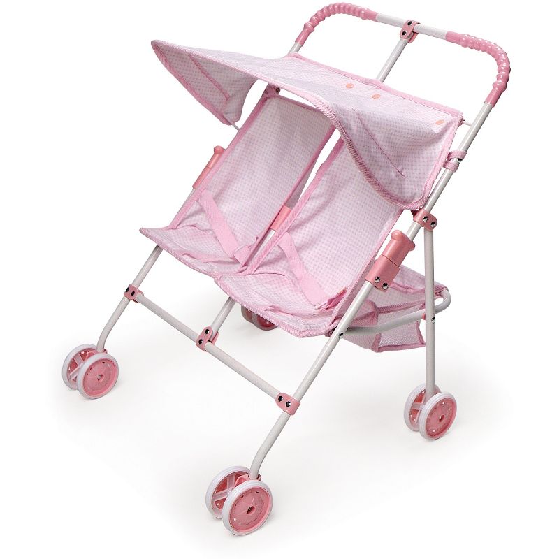 Badger Basket Double Doll Side-by-Side Umbrella Stroller - Pink & White Gingham