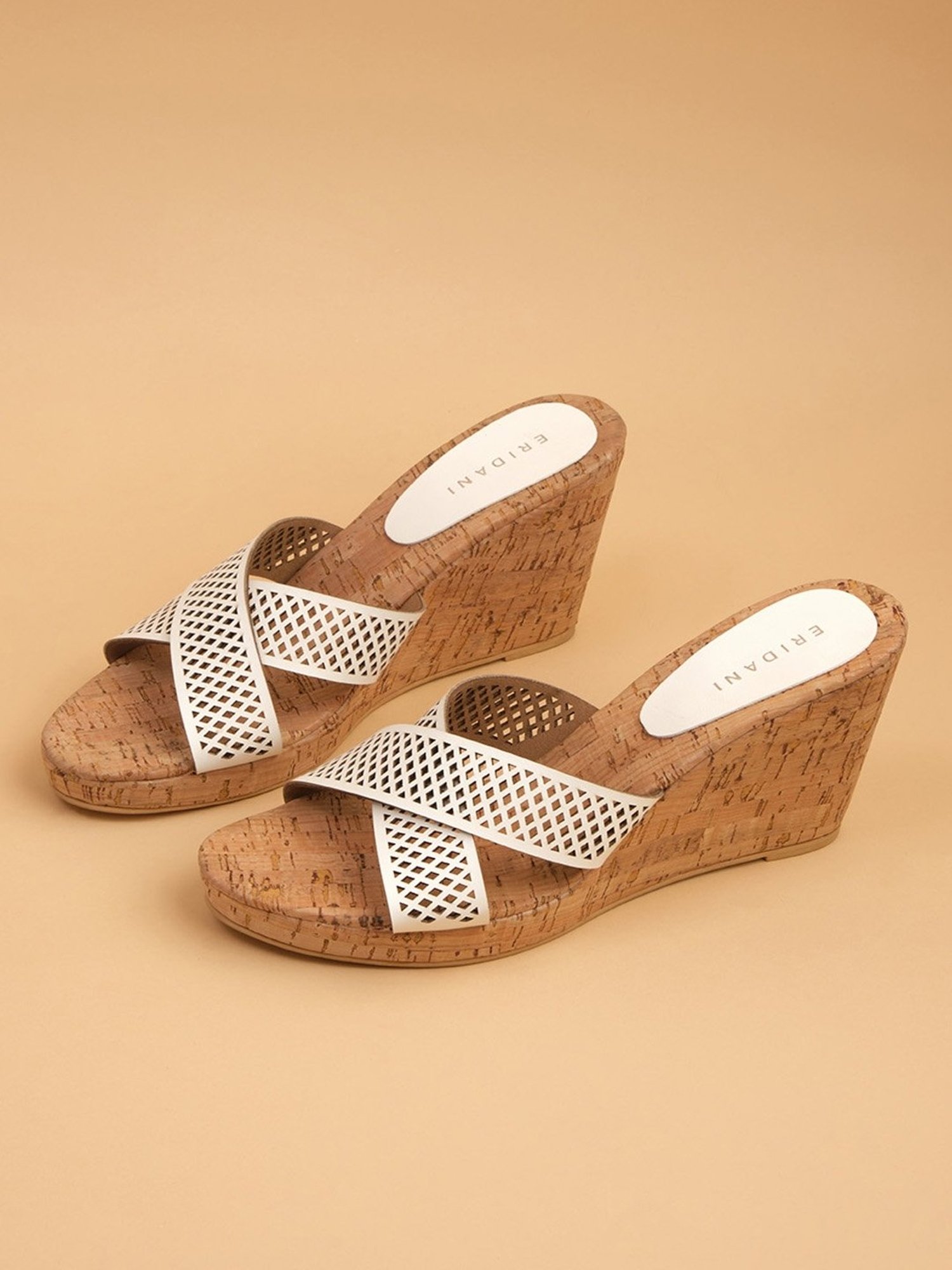 Eridani Women's Lydia White Cross Strap Wedges