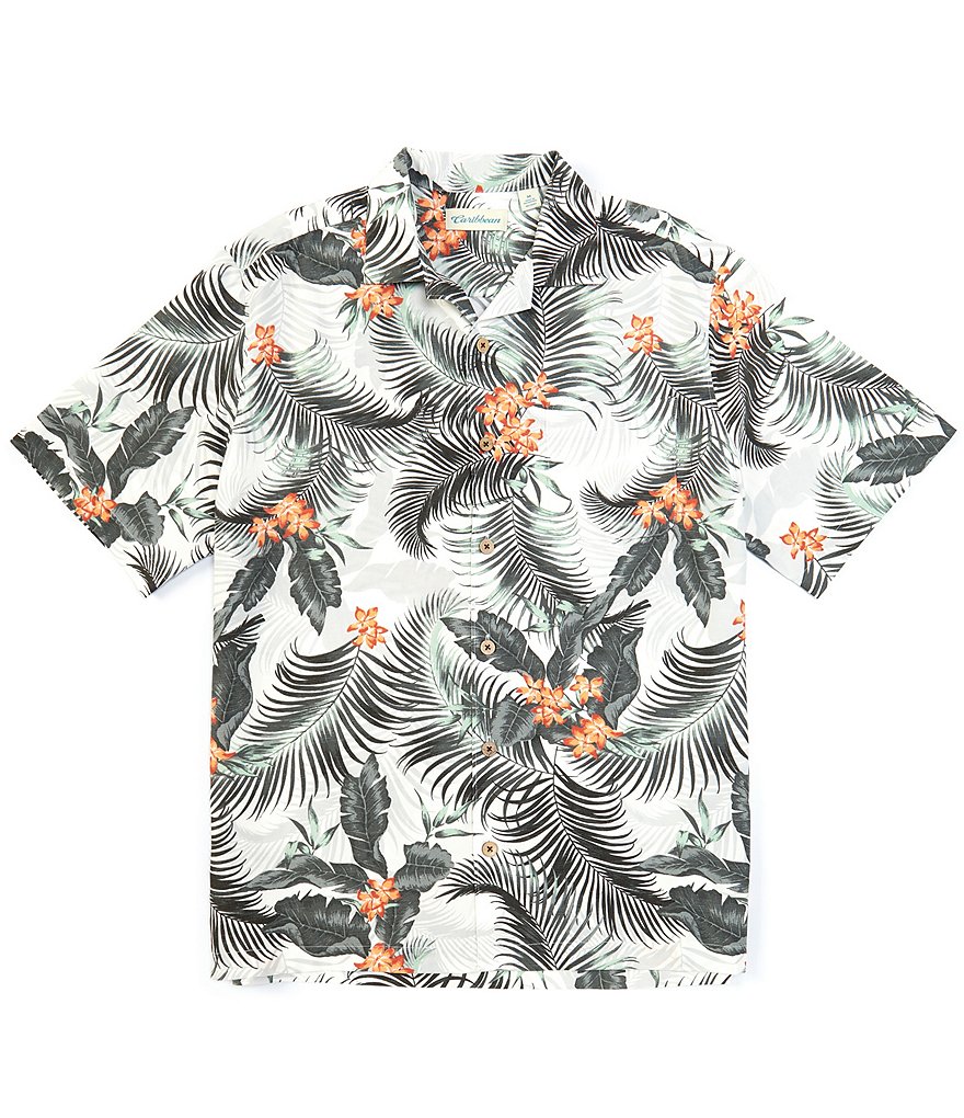 Caribbean Leaves Print Short-Sleeve Woven Shirt