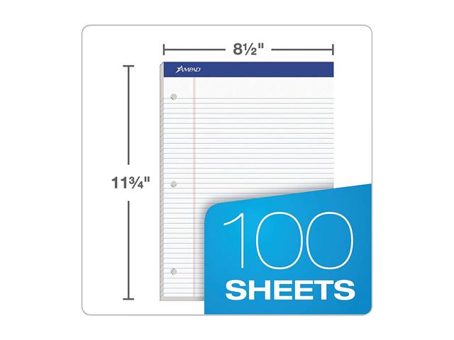 Ampad 20-346 Double Sheet Pads, Narrow Rule, 8.5 x 11.75, White, 100 Sheets