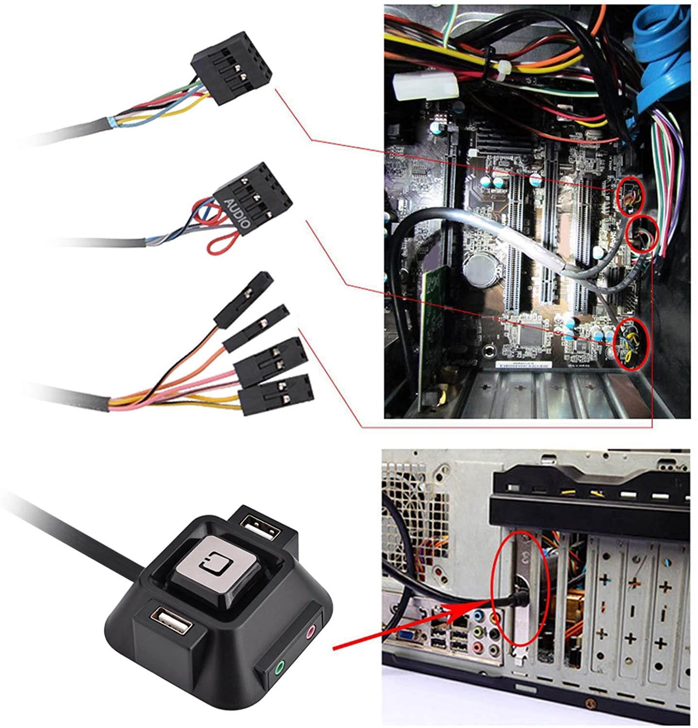 AYNEFY Desktop PC Switch Button, Desktop PC Switch Microphone Interface for Families for Internet Cafes