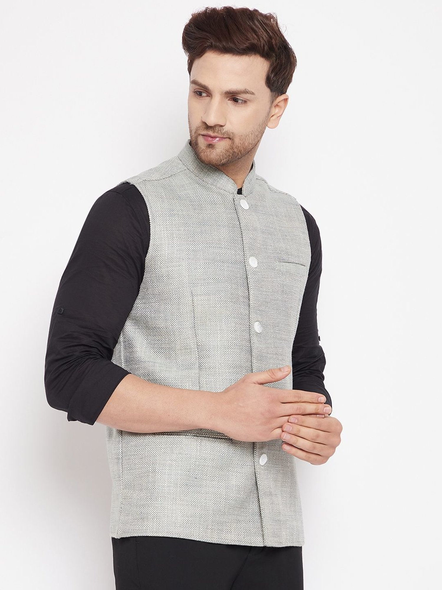 Even Green Regular Fit Self Pattern Nehru Jacket