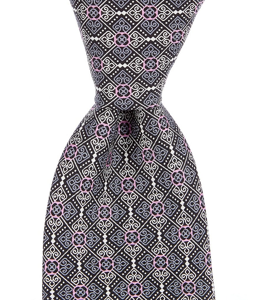 Hart Schaffner Marx Newport Medallion Print Traditional 3 1/4#double; Silk Tie