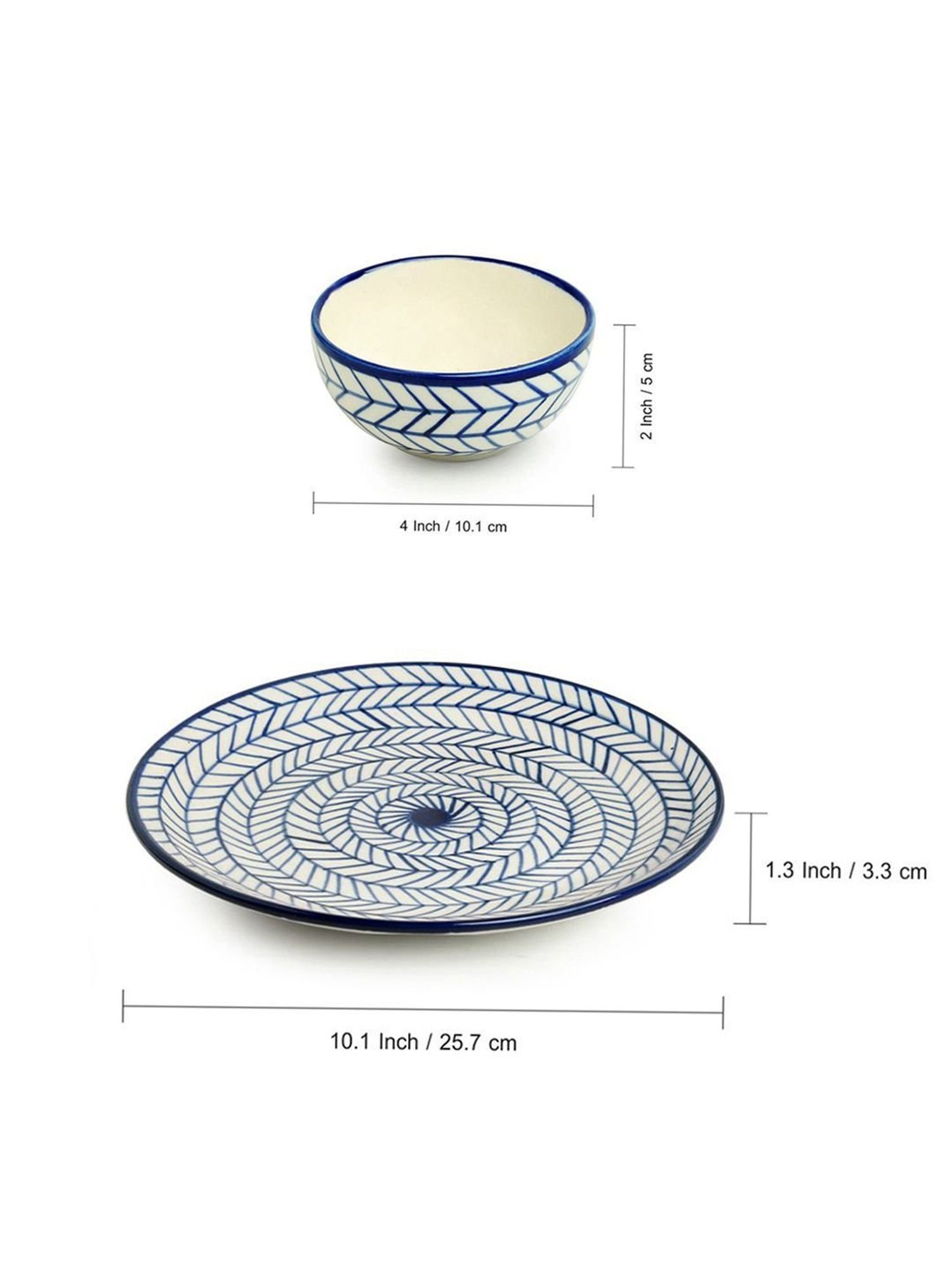 ExclusiveLane Hand-painted Ceramic Dinner Plate With Katoris (3 Pieces, Serving for 1)