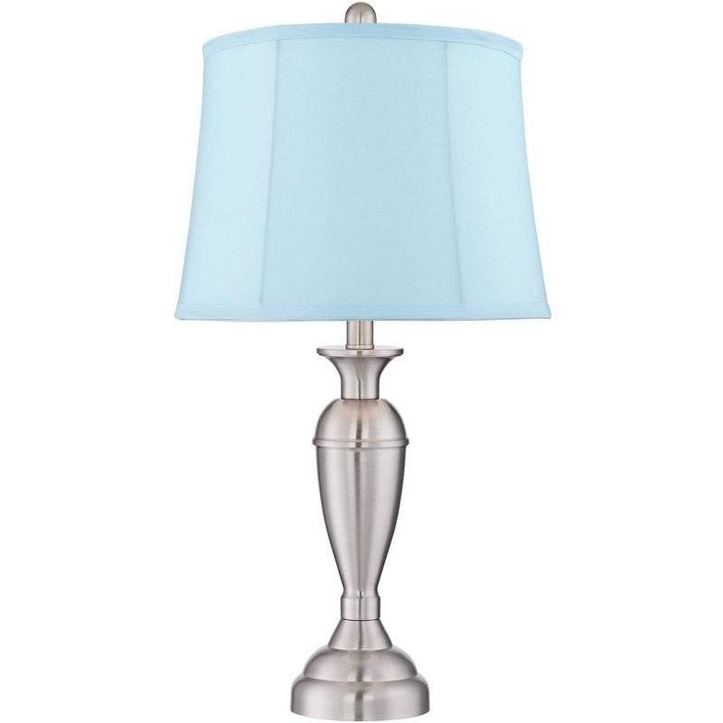 Regency Hill Blair Brushed Nickel Metal Blue Softback Table Lamps Set of 2