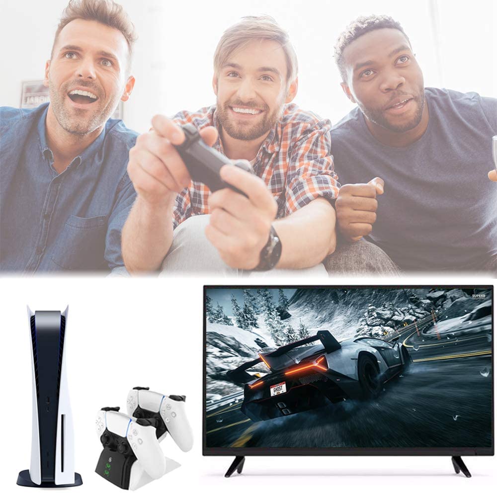 PS5 Controller Charger Station, PS5 Dualsense Controller Charging Station, 5V/2.8A 1.5-2.5 Hours Fast Charging Dual Dock for Playstation 5 Gampad, with LED Indicators & AC Adapter